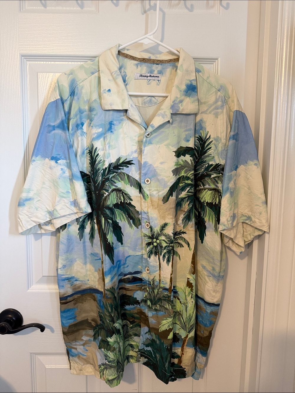Tommy Bahama Tropical Palm-Print Short-Sleeve Camp Shirt in Blue and Green